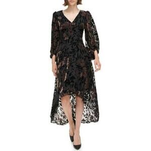 Eliza J Women's Tie Waist Printed Fit and Flare Dress, Black, Size 10 NWT